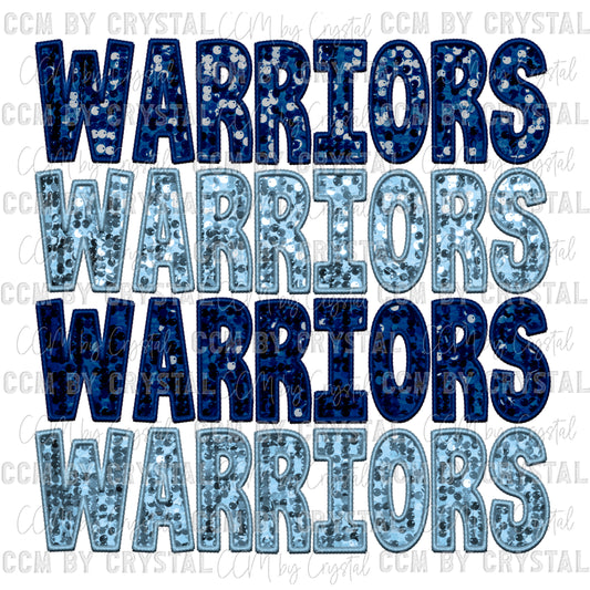 Warriors Faux Embroidery Faux Sequins PNG Digital File ONLY