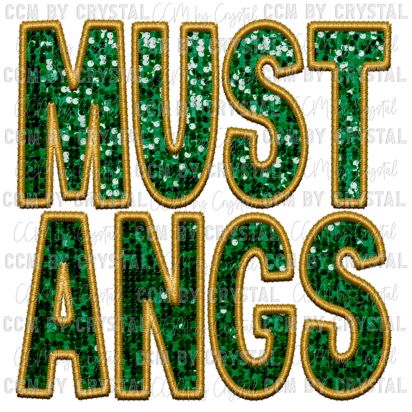 Mustangs Faux Embroidery Faux Sequins Ready To Press Transfer DTF Sublimation