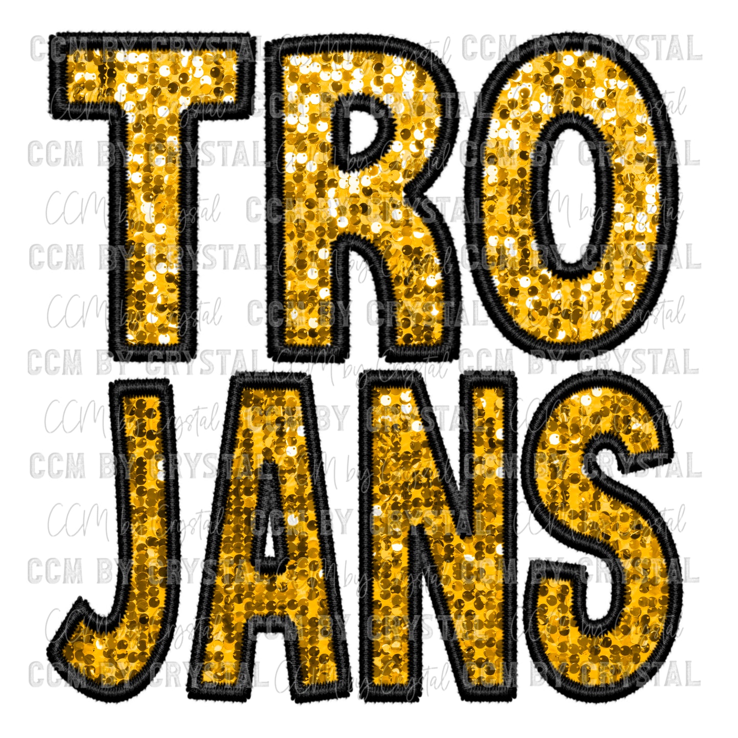 Trojans Faux Embroidery Faux Sequins Ready To Press Transfer DTF Sublimation