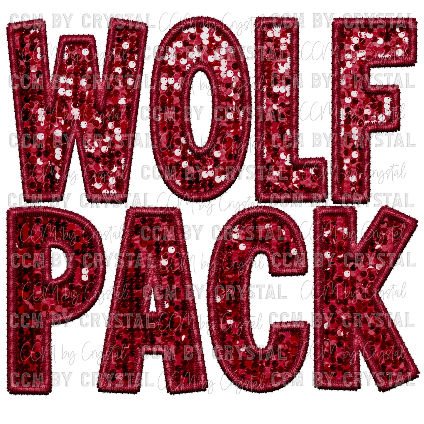 Wolf Pack Faux Embroidery Faux Sequins Ready To Press Transfer DTF Sublimation