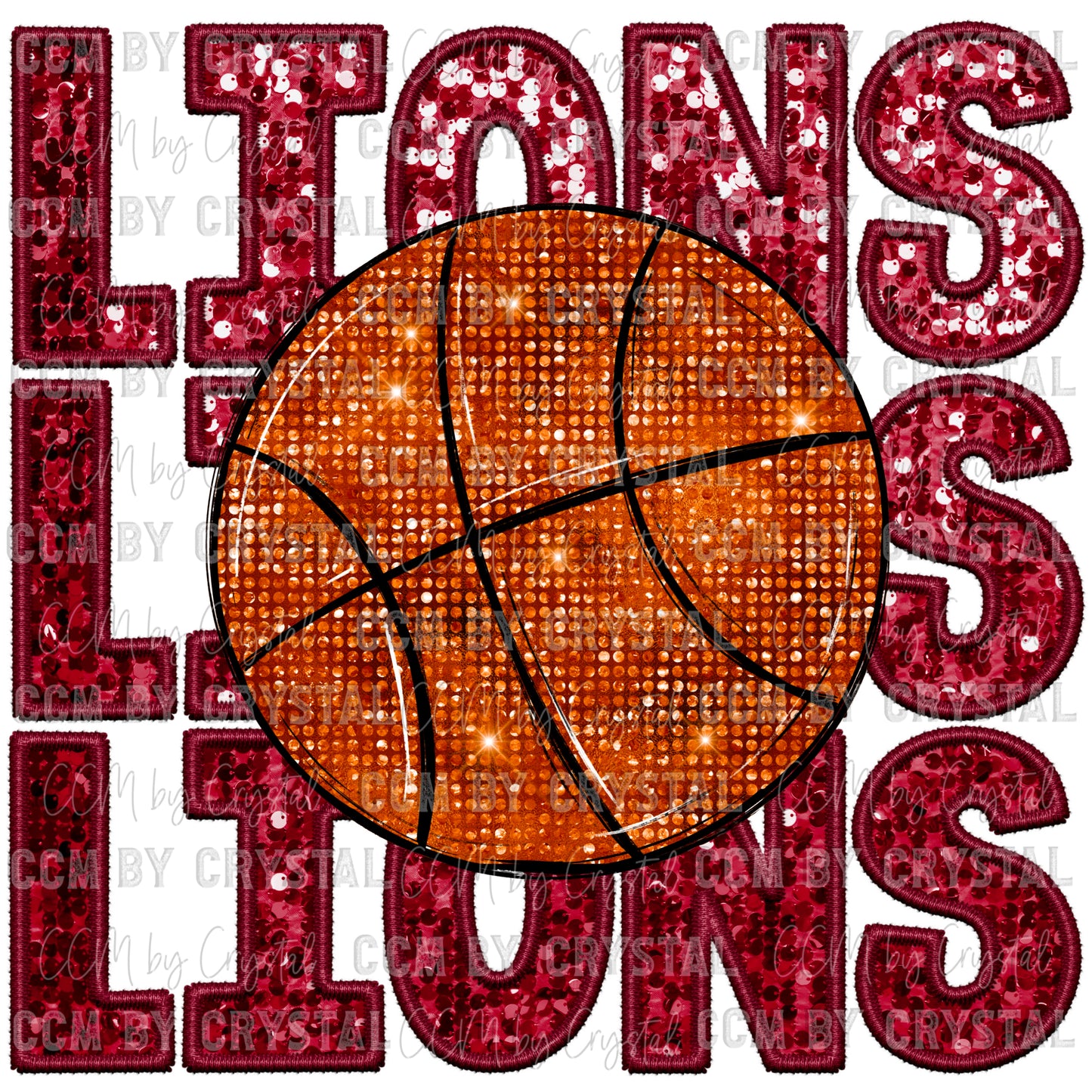 Lions Basketball Faux Embroidery Faux Sequins Ready To Press Transfer DTF Sublimation