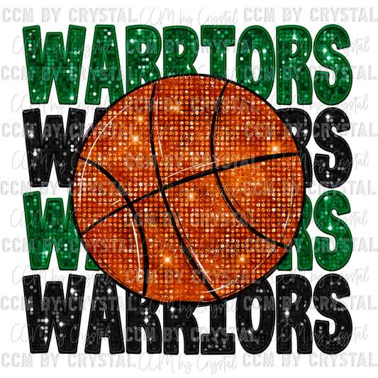Warriors Basketball Faux Embroidery Faux Sequins Ready To Press Transfer DTF Sublimation