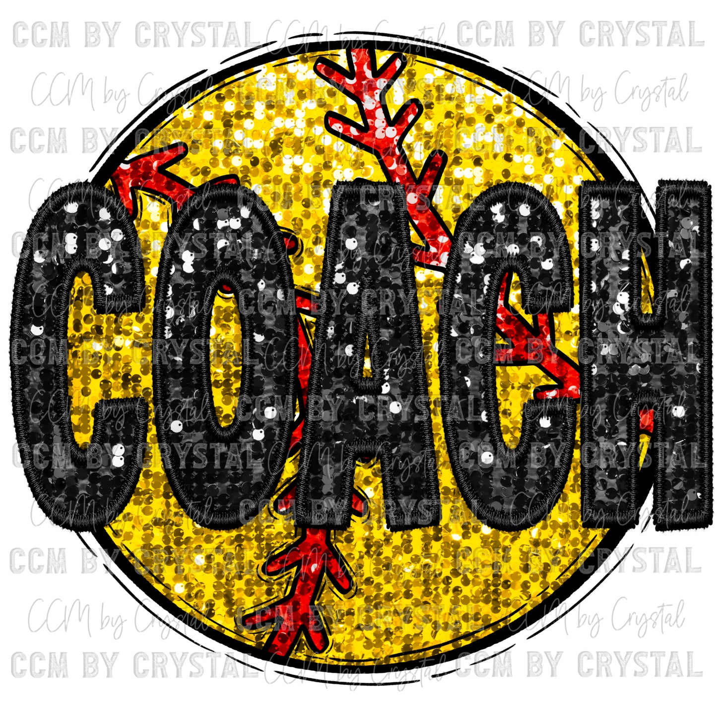 Softball Coach Faux Embroidery Faux Sequins Ready To Press Transfer DTF Sublimation