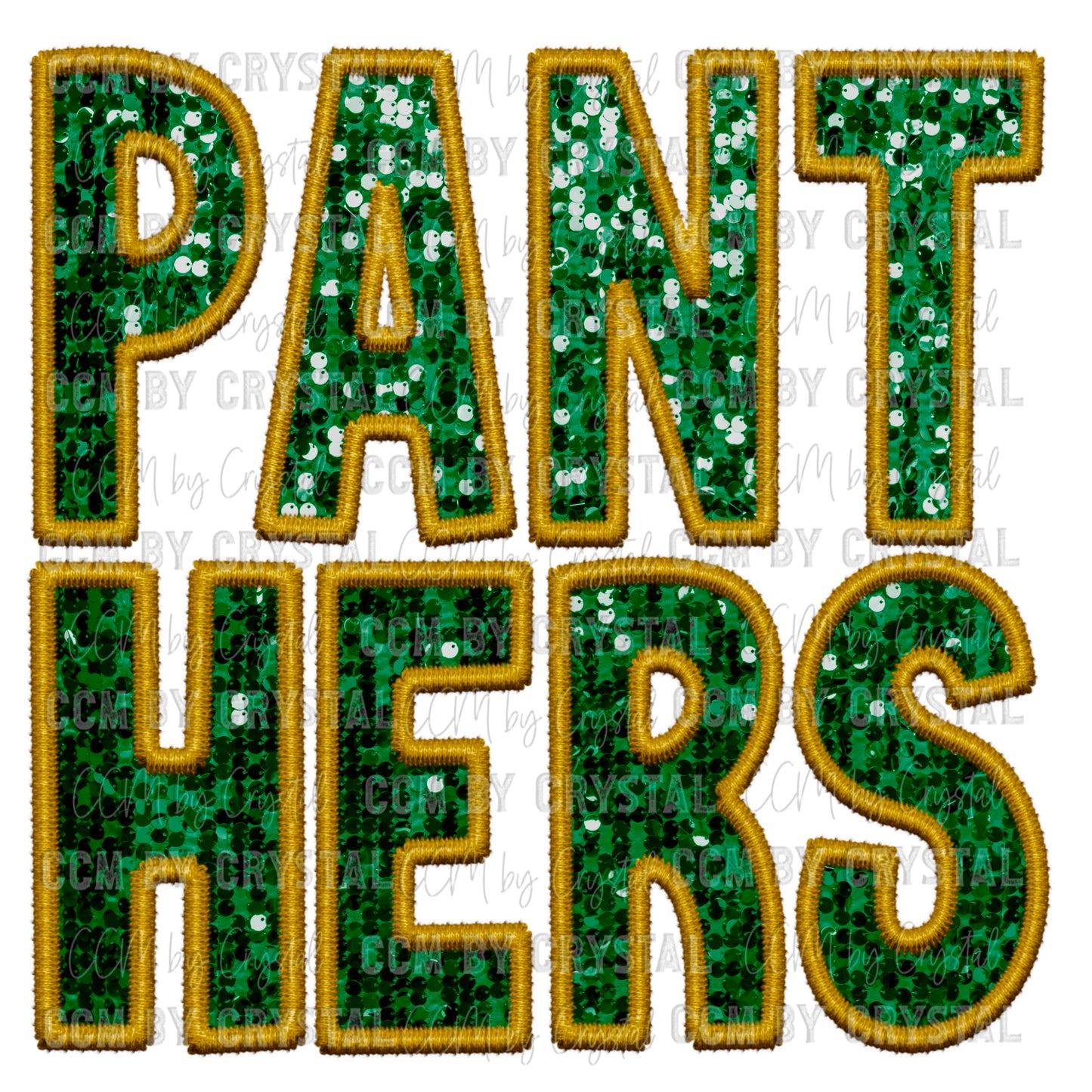 Panthers Green and Gold Faux Embroidery Faux Sequins Ready To Press Transfer DTF Sublimation