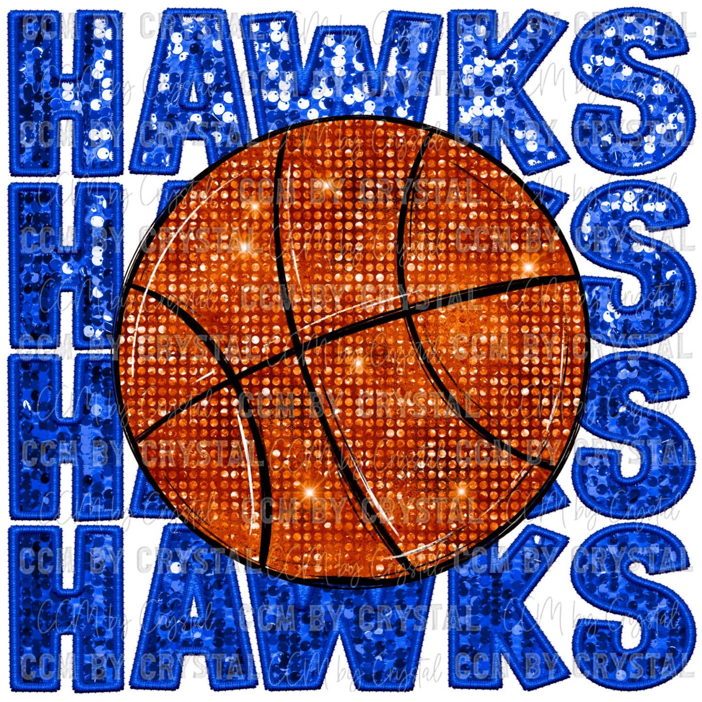 Hawks Basketball Faux Embroidery Faux Sequins Ready To Press Transfer DTF Sublimation