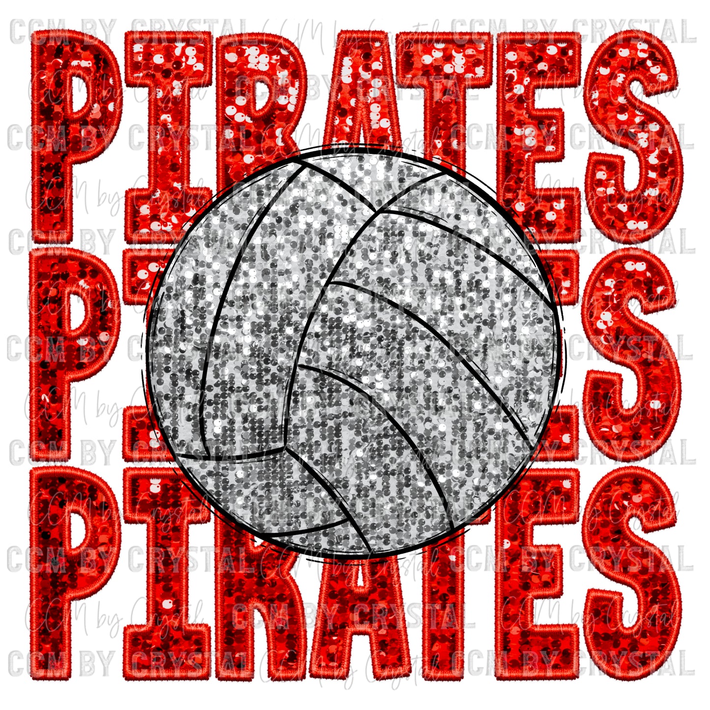 Pirates Volleyball Faux Embroidery Faux Sequins Ready To Press Transfer DTF Sublimation