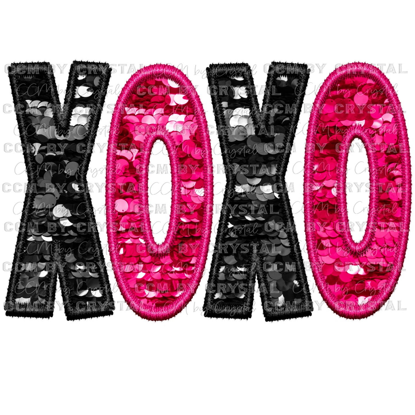 XOXO Valentines Day Faux Embroidery Faux Sequins PNG Digital File ONLY