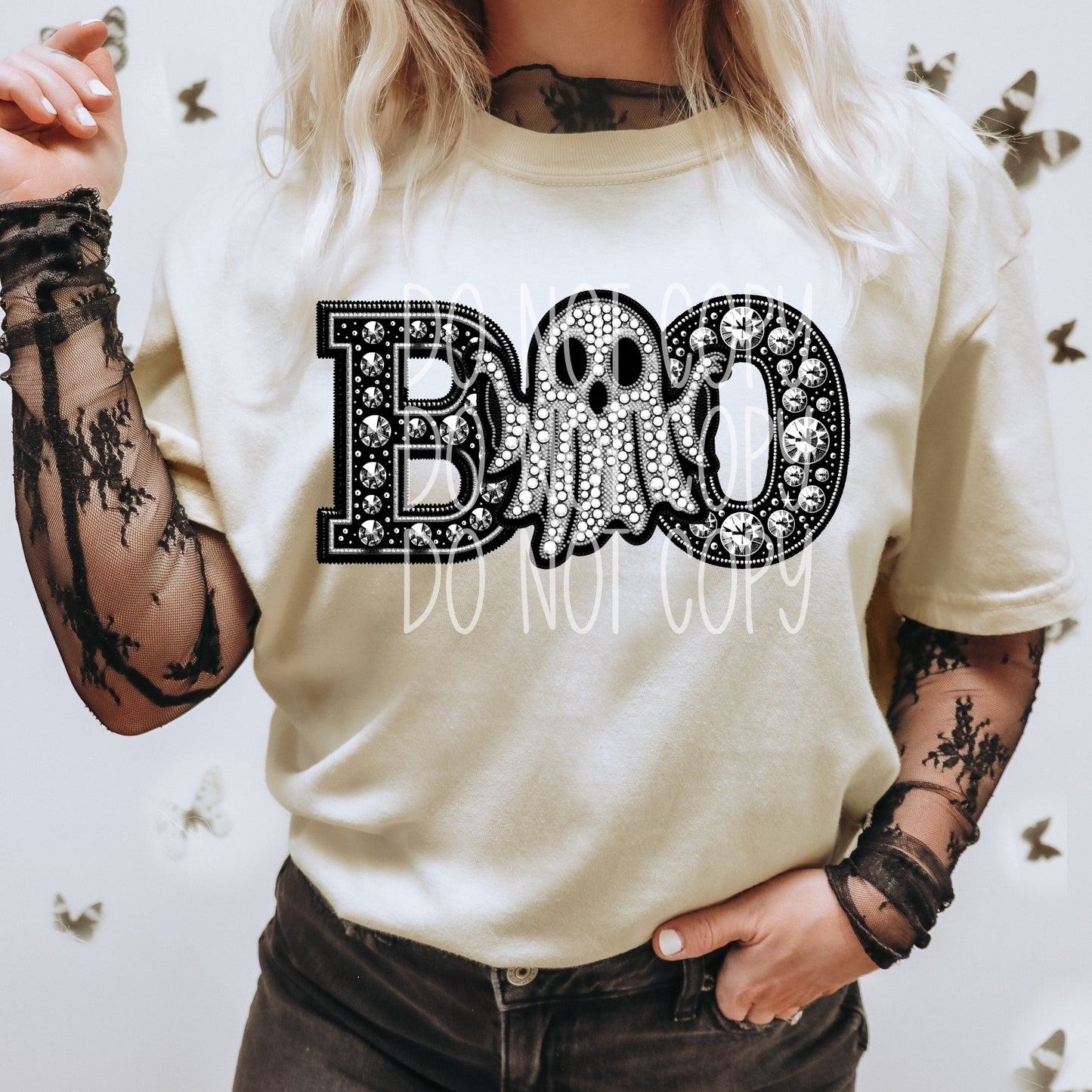 Boo Ghost Halloween Faux Rhinestone Effect Ready to Press Transfer DTF Transfer Sublimation Transfer