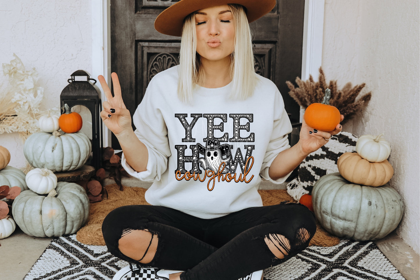 Yee Haw Cowghoul Faux Rhinestone Effect Ready to Press Transfer DTF Transfer Sublimation Transfer