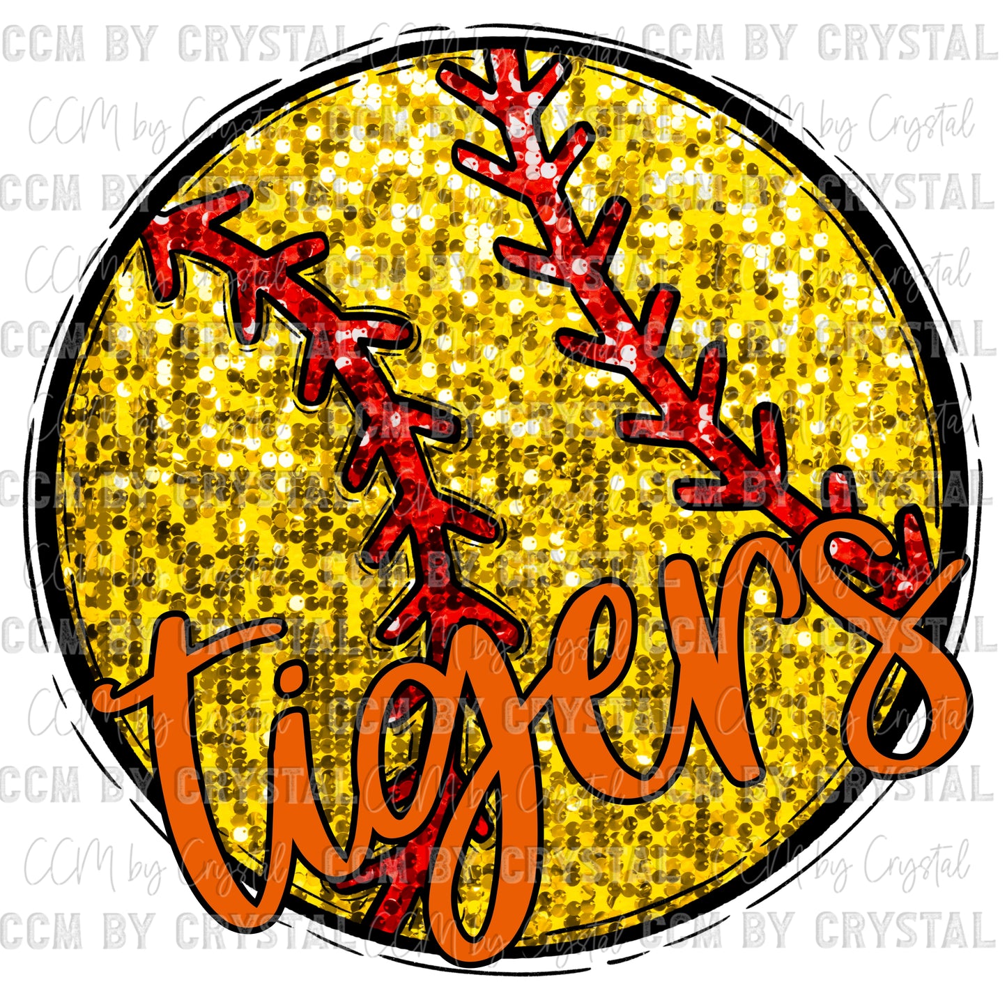Tigers Softball Faux Embroidery Faux Sequins Ready to Press Transfer DTF Transfer Sublimation Transfer