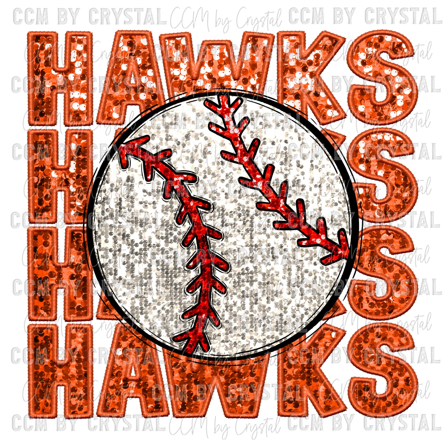 Hawks Baseball Faux Sequins Faux Embroidery PNG Digital File ONLY