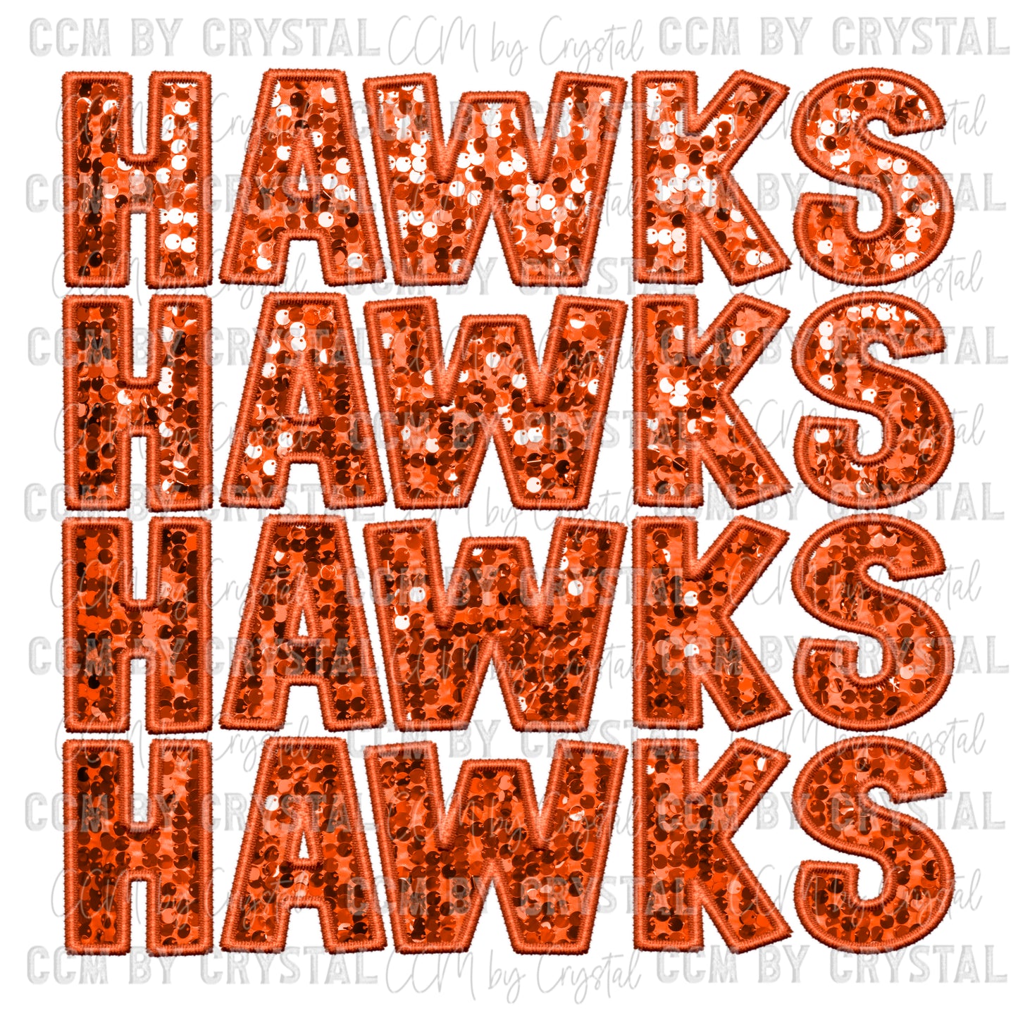 Hawks Faux Sequins Faux Embroidery PNG Digital File ONLY