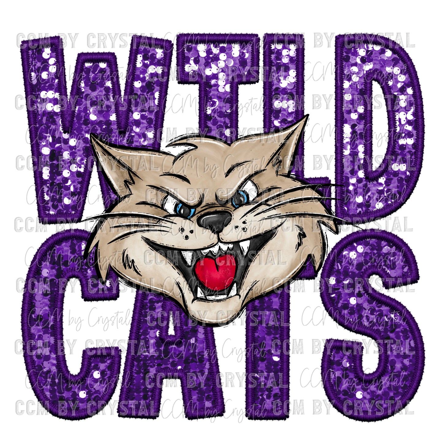 Wildcats Faux Embroidery Faux Sequins PNG Digital File ONLY