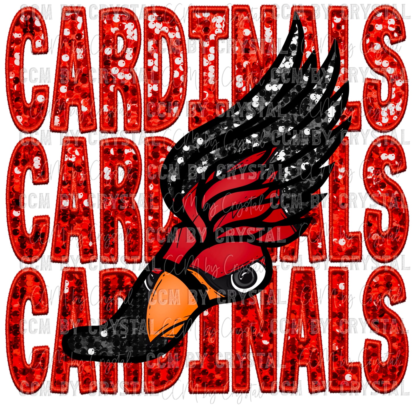 Cardinals Track Faux Sequins Faux Embroidery Mascot Ready to Press Transfer