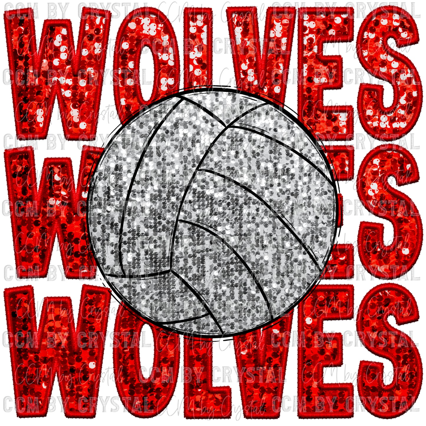 Wolves Volleyball Faux Embroidery Faux Sequins PNG Digital File ONLY