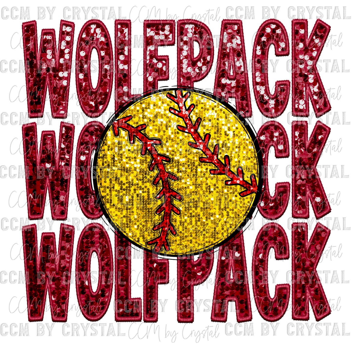 Wolf Pack Softball Faux Embroidery Faux Sequins PNG Digital File ONLY