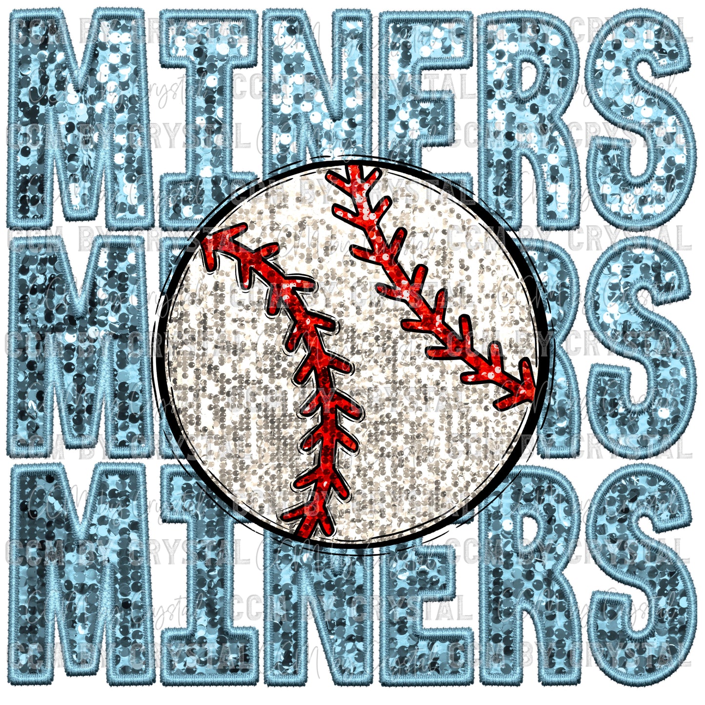 Miners Baseball Faux Sequins Faux Embroidery Mascot Ready to Press Transfer