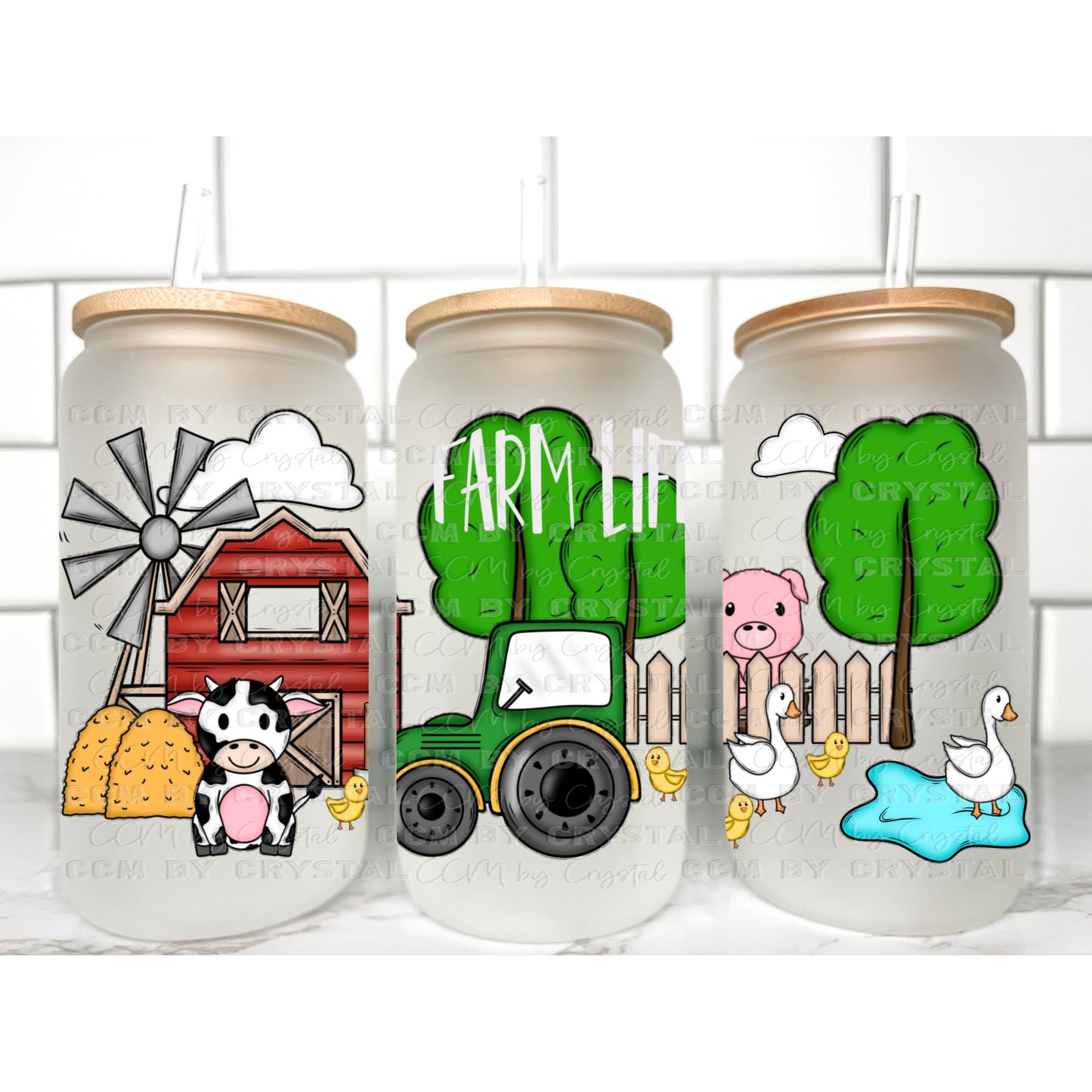 Farm Life Glass Can Wrap PNG Digital Download