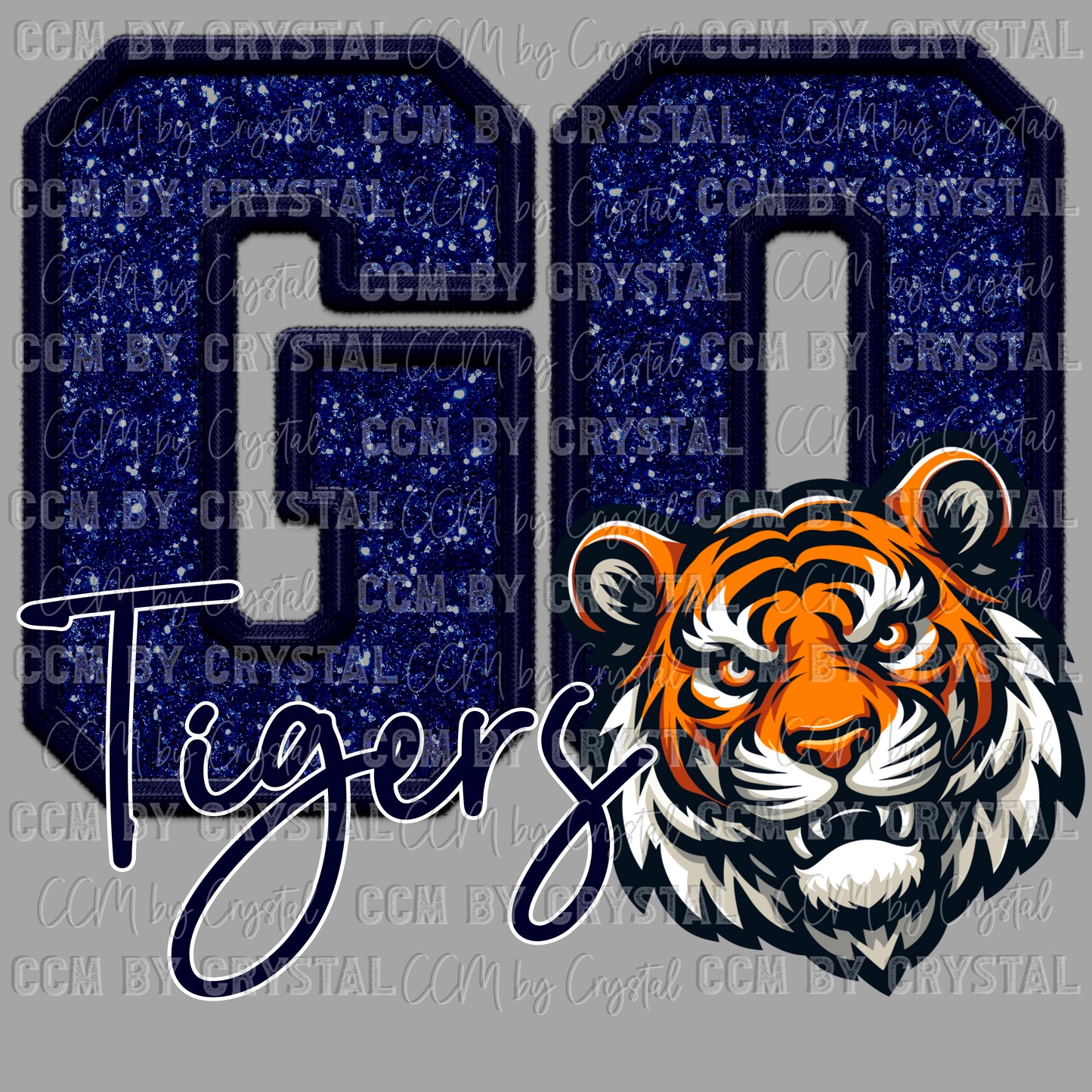 Go Tigers Faux Embroidery Faux Glitter PNG Digital Download