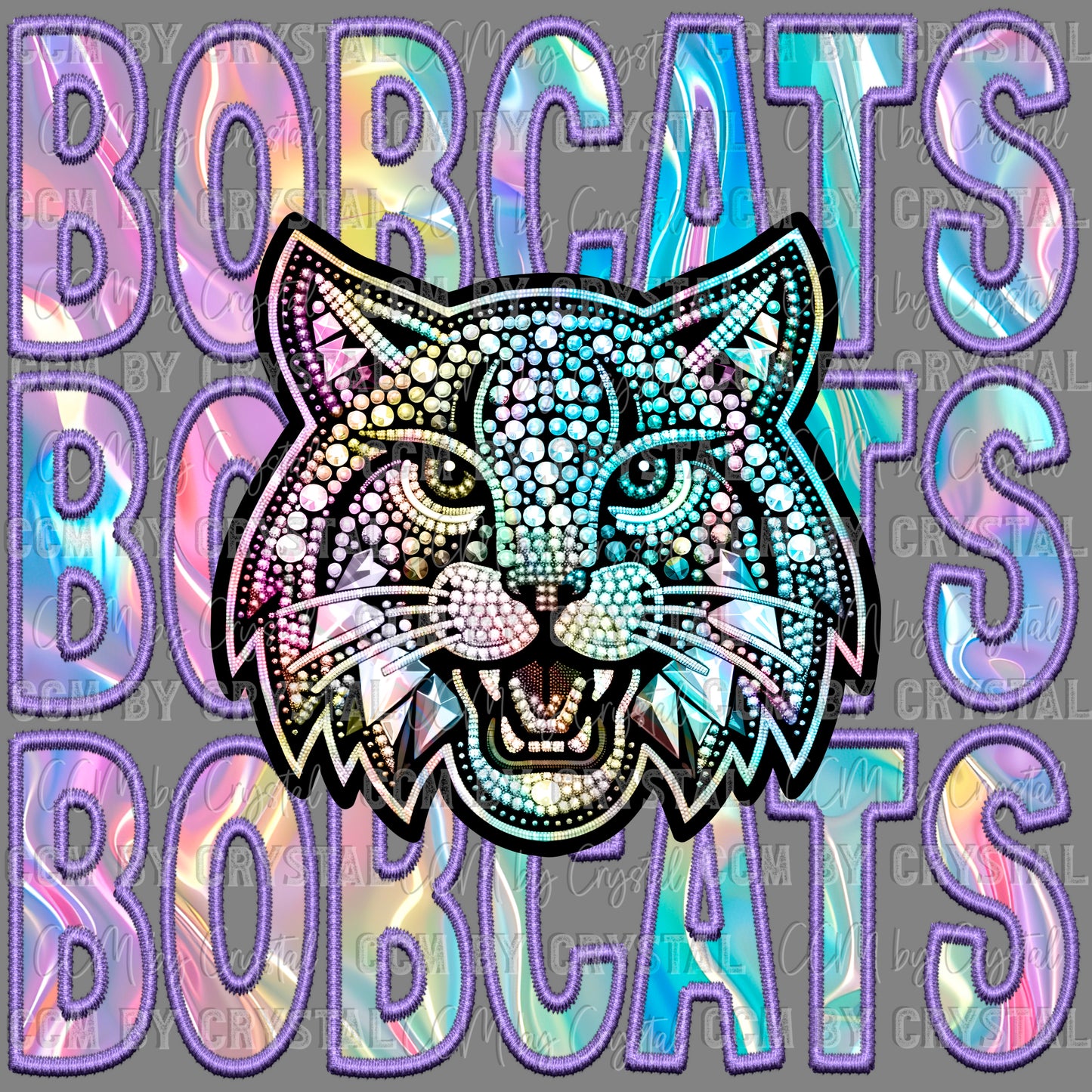 Bobcats iridescent Holo Mascot Ready to Press Transfer DTF Transfer Sublimation Transfer