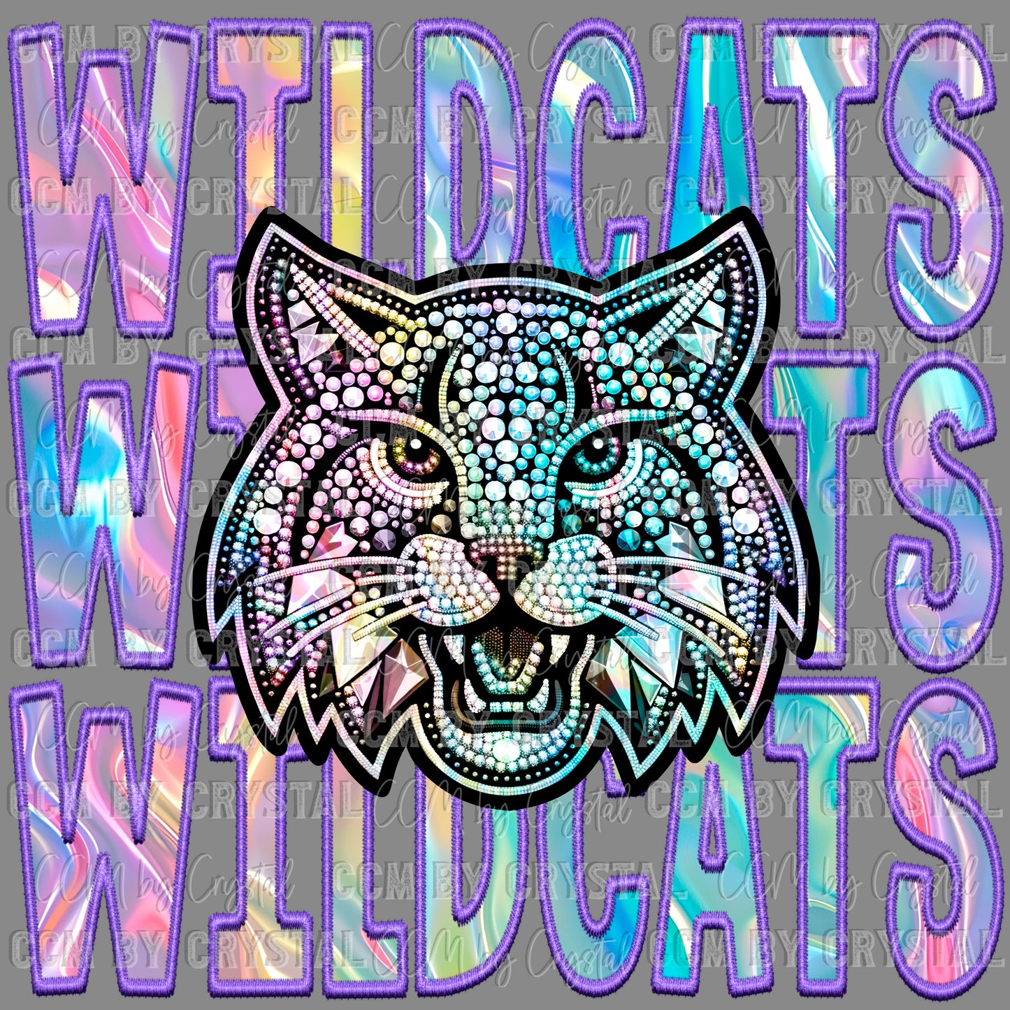 Wildcats iridescent Holo Mascot Ready to Press Transfer DTF Transfer Sublimation Transfer
