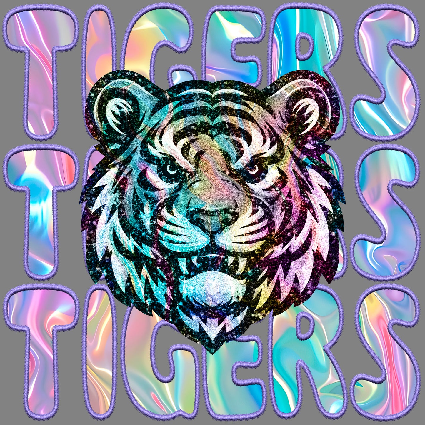 Tigers iridescent Holo Mascot Ready to Press Transfer DTF Transfer Sublimation Transfer