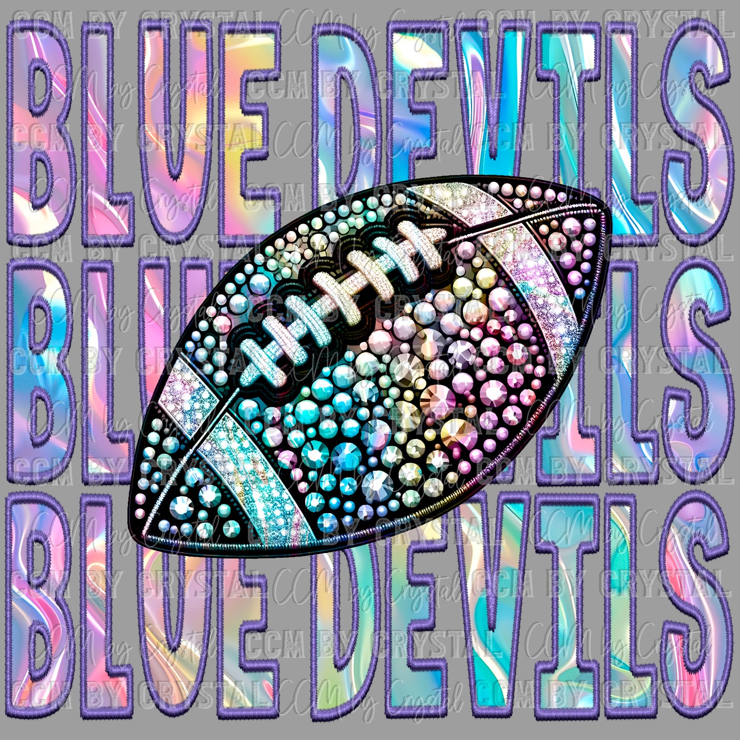 Blue Devils Iridescent Holo Mascot Ready to Press Transfer DTF Transfer Sublimation Transfer