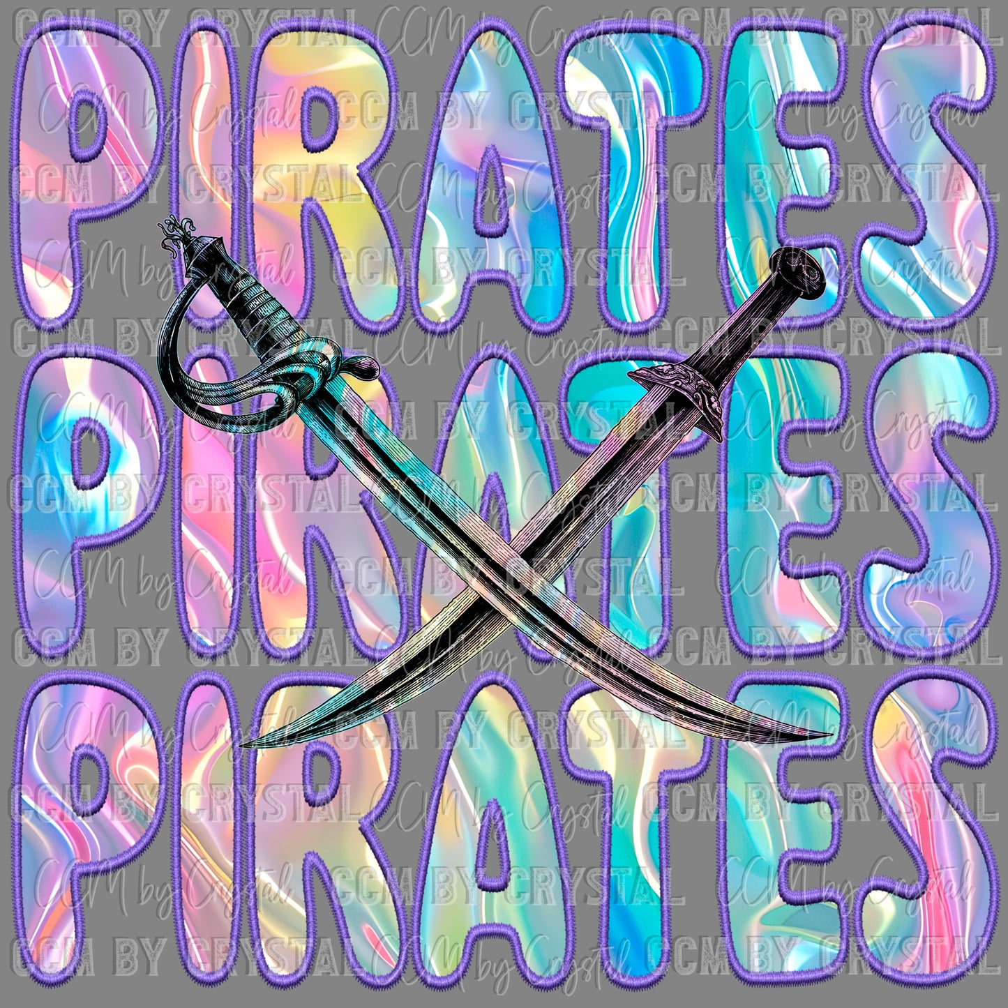 Pirates Iridescent Holo Mascot Ready to Press Transfer DTF Transfer Sublimation Transfer