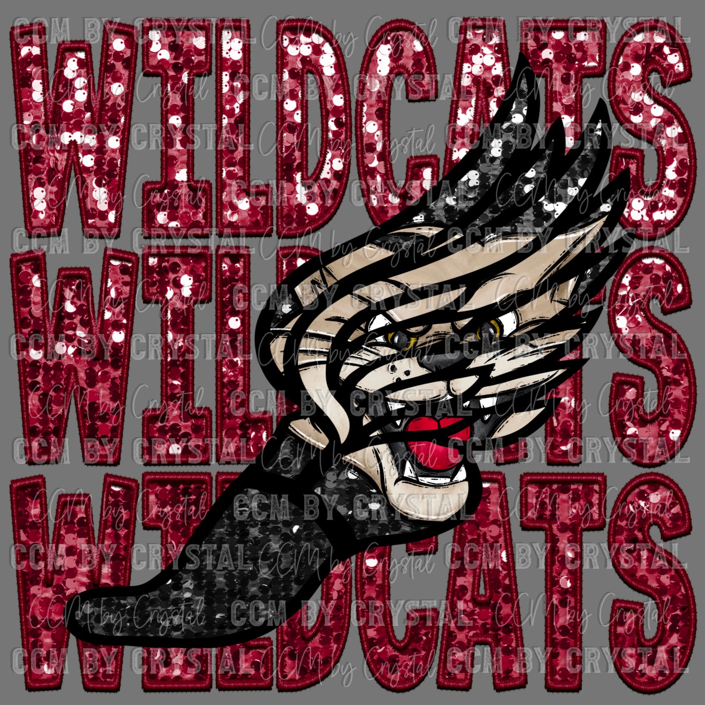 Wildcats Track Faux Sequins Faux Embroidery PNG Digital File ONLY