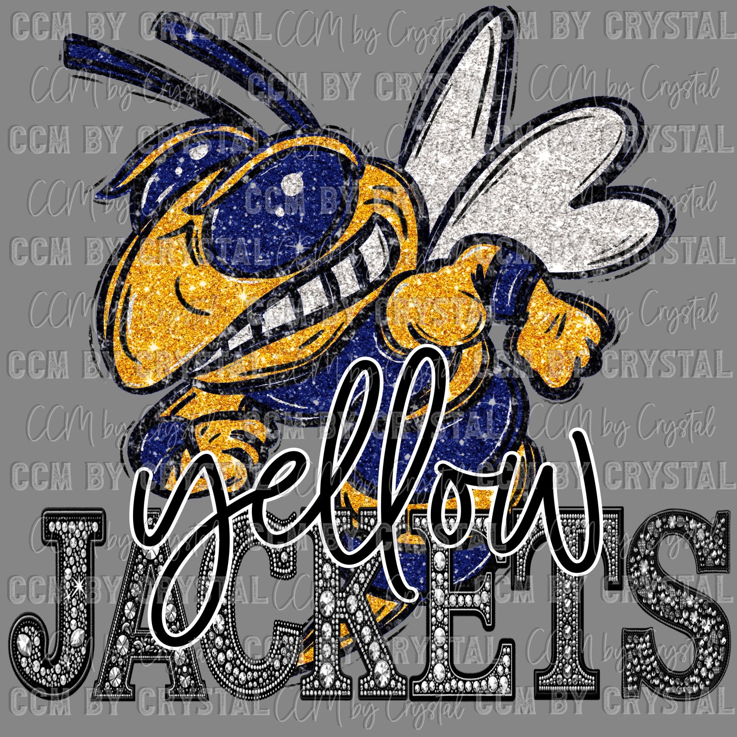 Yellow Jackets Mascot Faux Rhinestone Effect Ready to Press Transfer DTF Transfer Sublimation Transfer