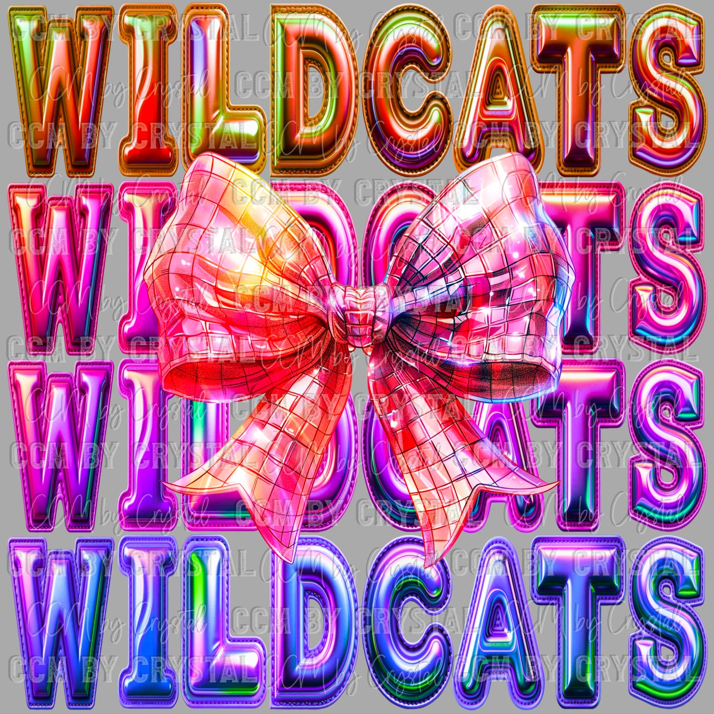 Wildcats Bow Coquette Holographic Rainbow Ready to Press Transfer DTF Transfer Sublimation Transfer
