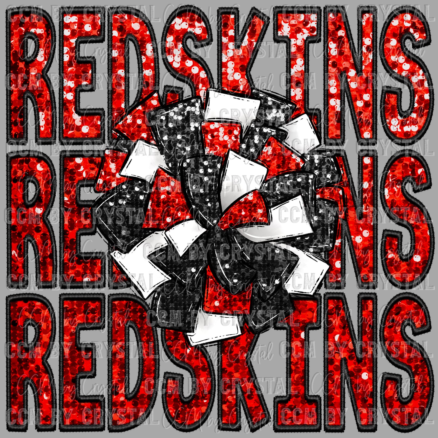 Redskins cheer Pom Pom Faux Sequins Faux Embroidery PNG Digital File ONLY