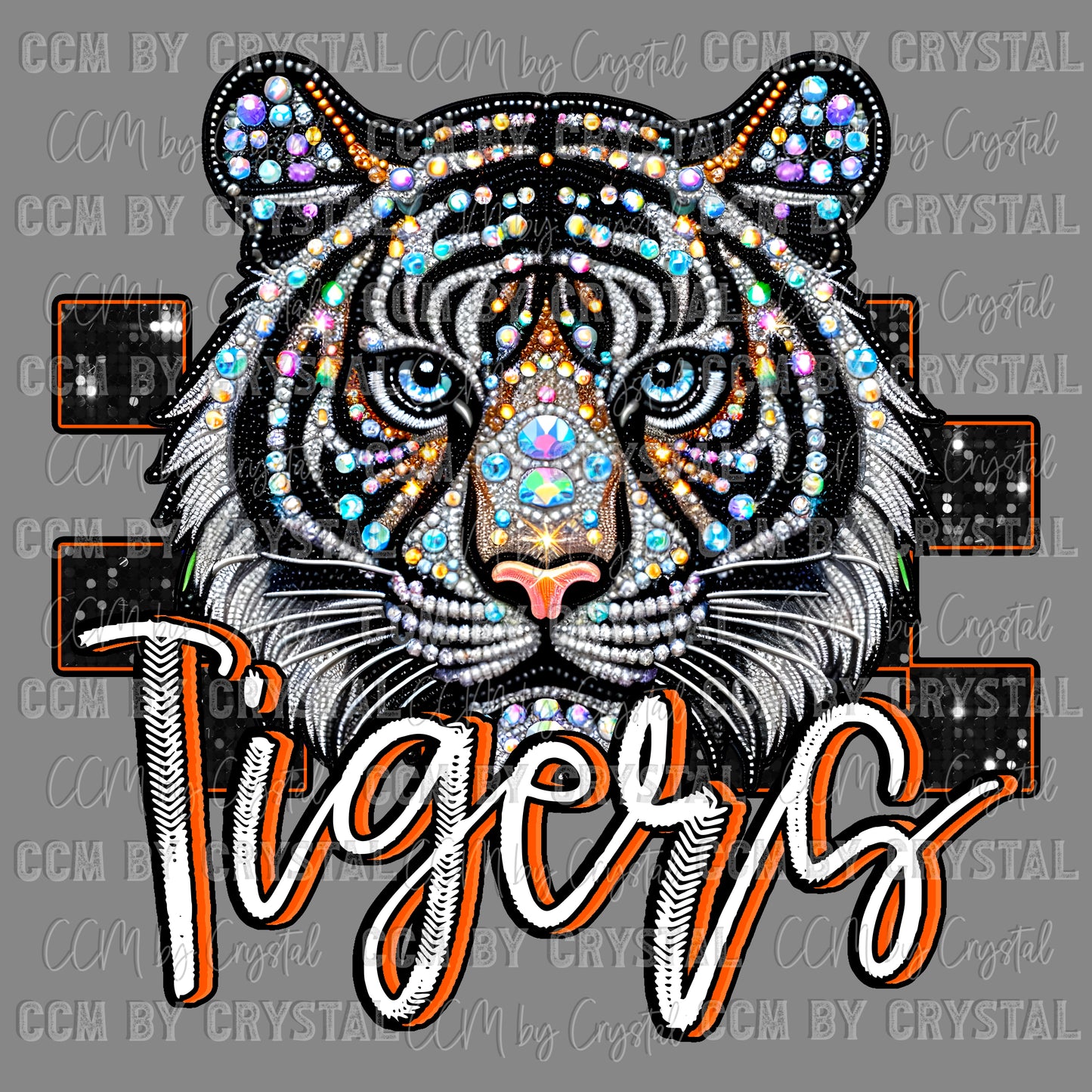 Tigers Faux Rhinestone Orange Ready to Press Transfer DTF Transfer Sublimation Transfer
