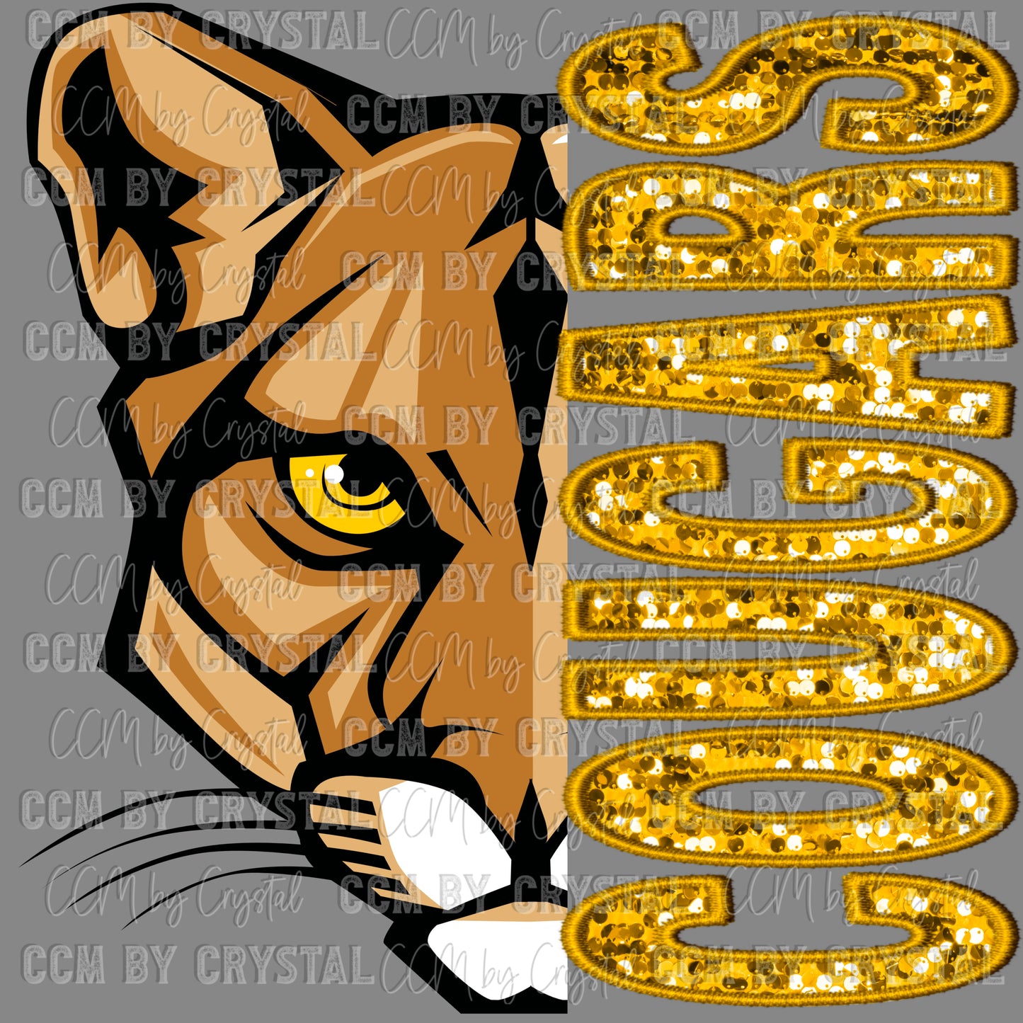 Cougars Faux Sequins Faux Embroidery PNG Digital File ONLY