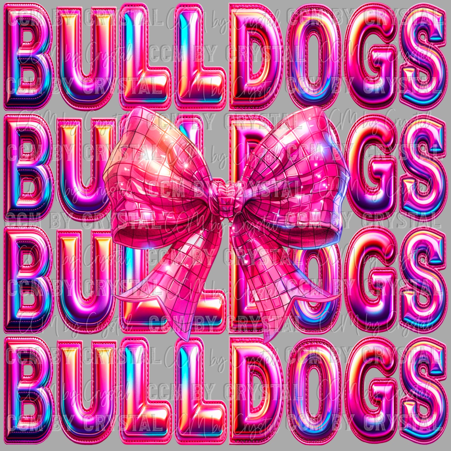 Bulldogs Bow Coquette Holographic Pink Ready to Press Transfer DTF Transfer Sublimation Transfer
