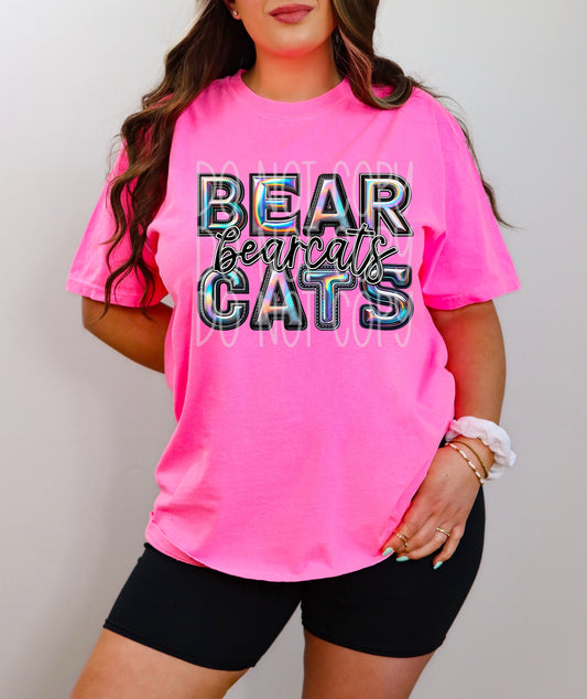 Bearcats Mascot Iridescent Effect Ready to Press Transfer DTF Transfer Sublimation Transfer