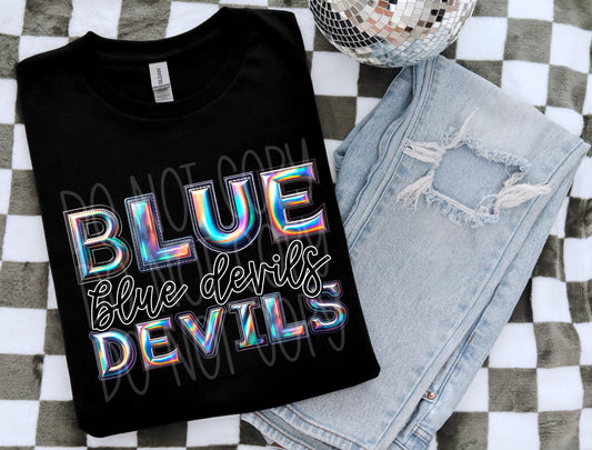 Blue Devils Mascot Iridescent Effect Ready to Press Transfer DTF Transfer Sublimation Transfer