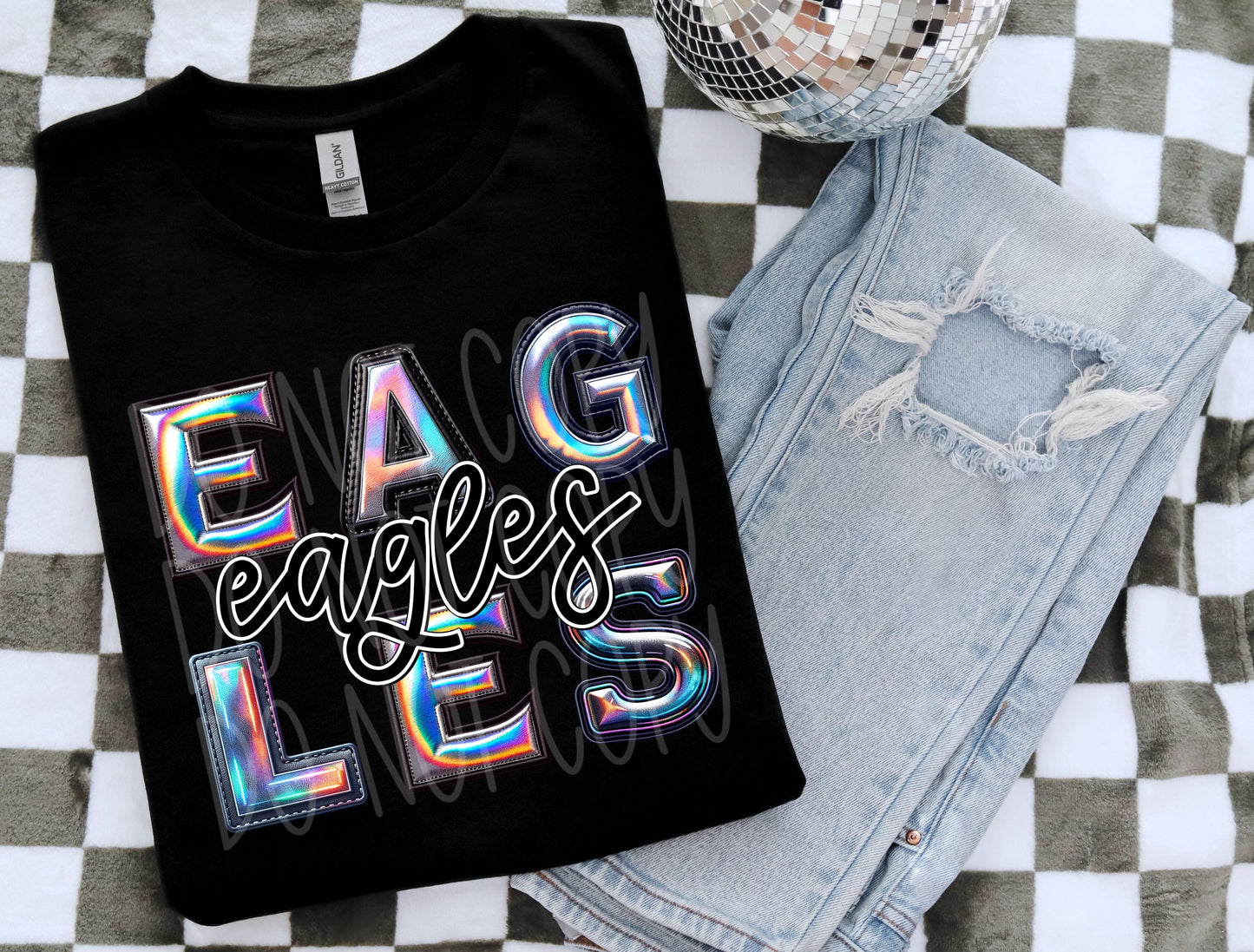 Eagles Mascot Iridescent Effect Ready to Press Transfer DTF Transfer Sublimation Transfer