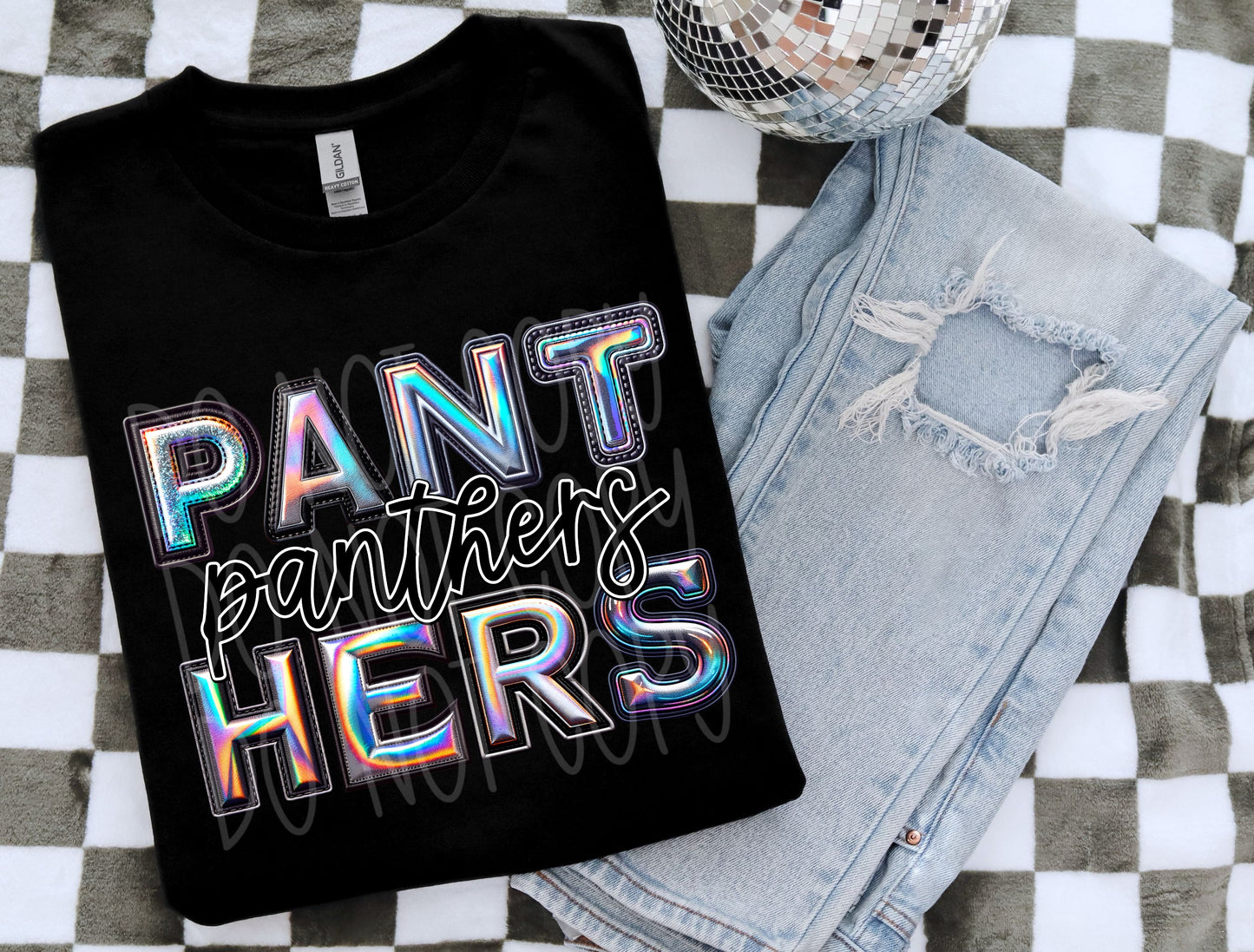 Panthers Mascot Iridescent Effect Ready to Press Transfer DTF Transfer Sublimation Transfer