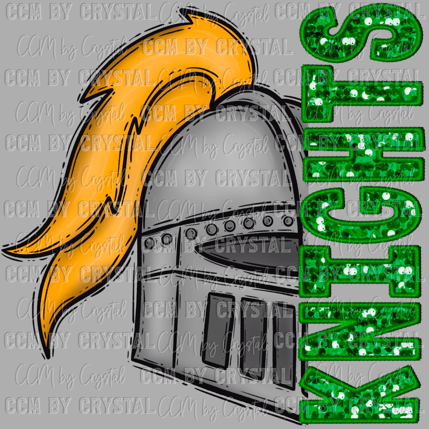 Knights Mascot Faux Embroidery Faux Sequins Ready to Press Transfer DTF Transfer Sublimation Transfer