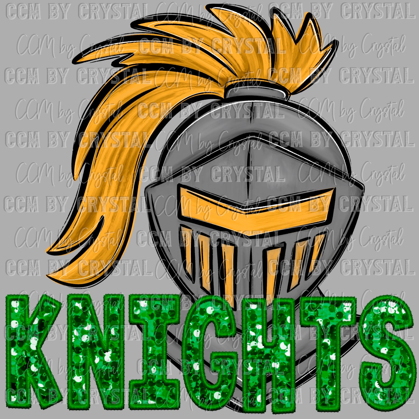 Knights Mascot Faux Embroidery Faux Sequins Ready to Press Transfer DTF Transfer Sublimation Transfer