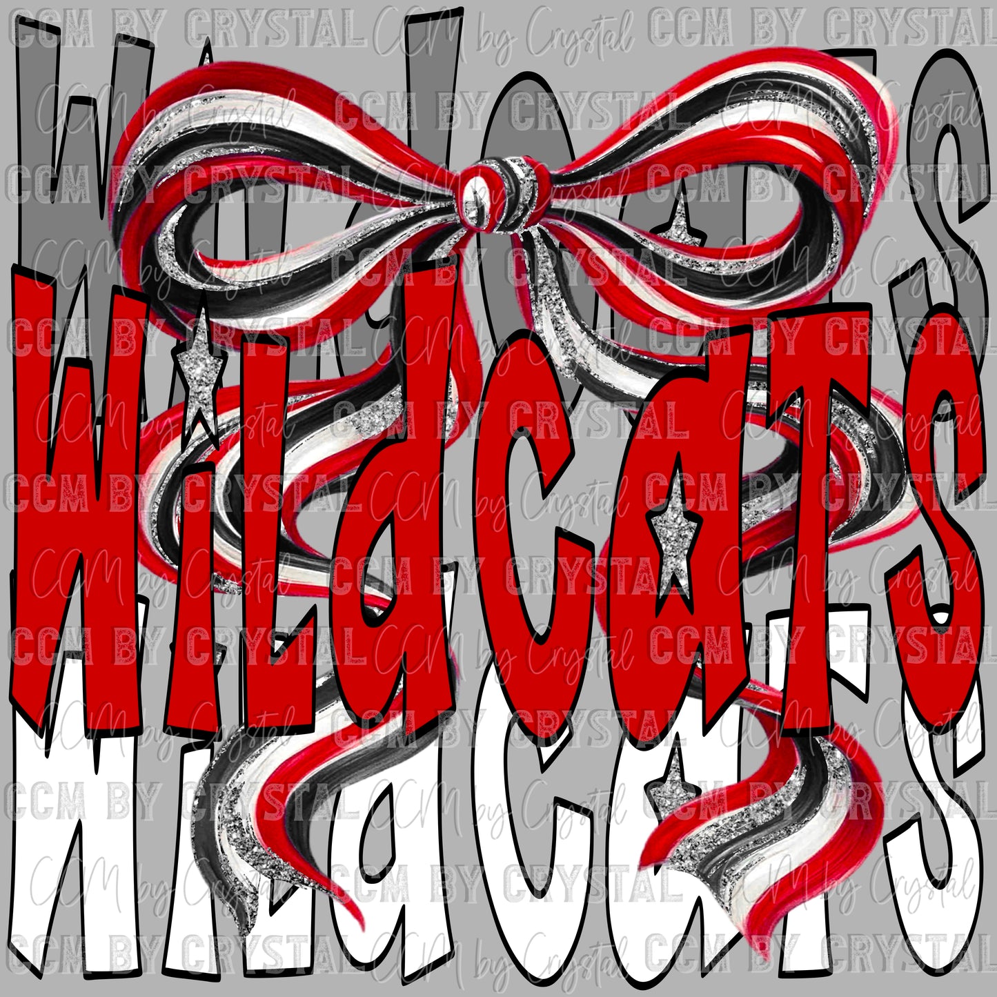 Wildcats Mascot Long Tail Bow Ready to Press Transfer DTF Transfer