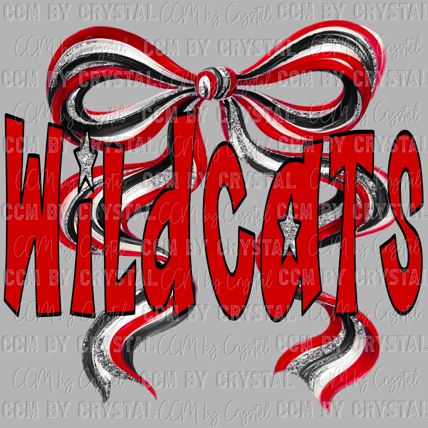 Wildcats Mascot Long Tail Bow Ready to Press Transfer DTF Transfer