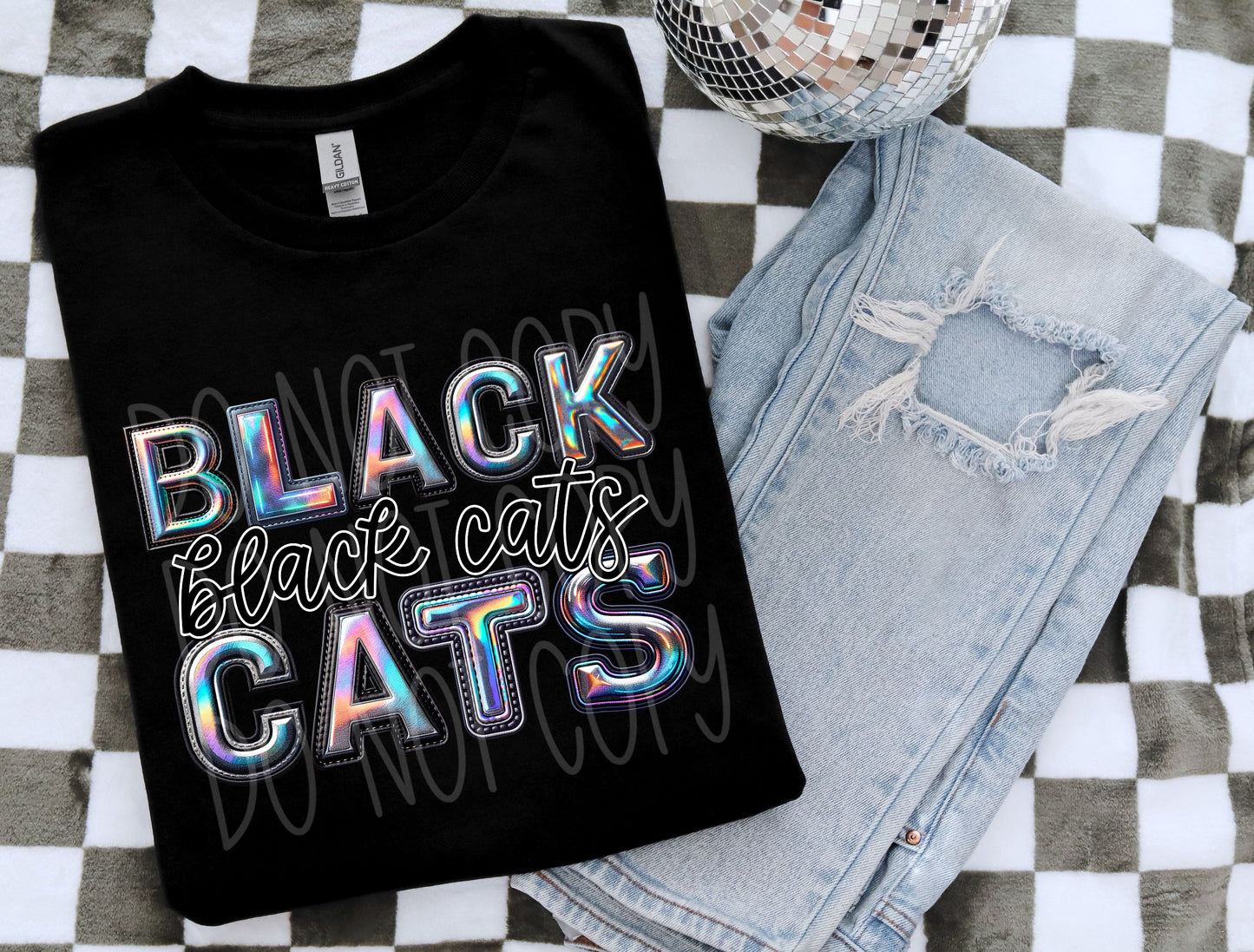 Black Cats Mascot Iridescent Effect Ready to Press Transfer DTF Transfer Sublimation Transfer