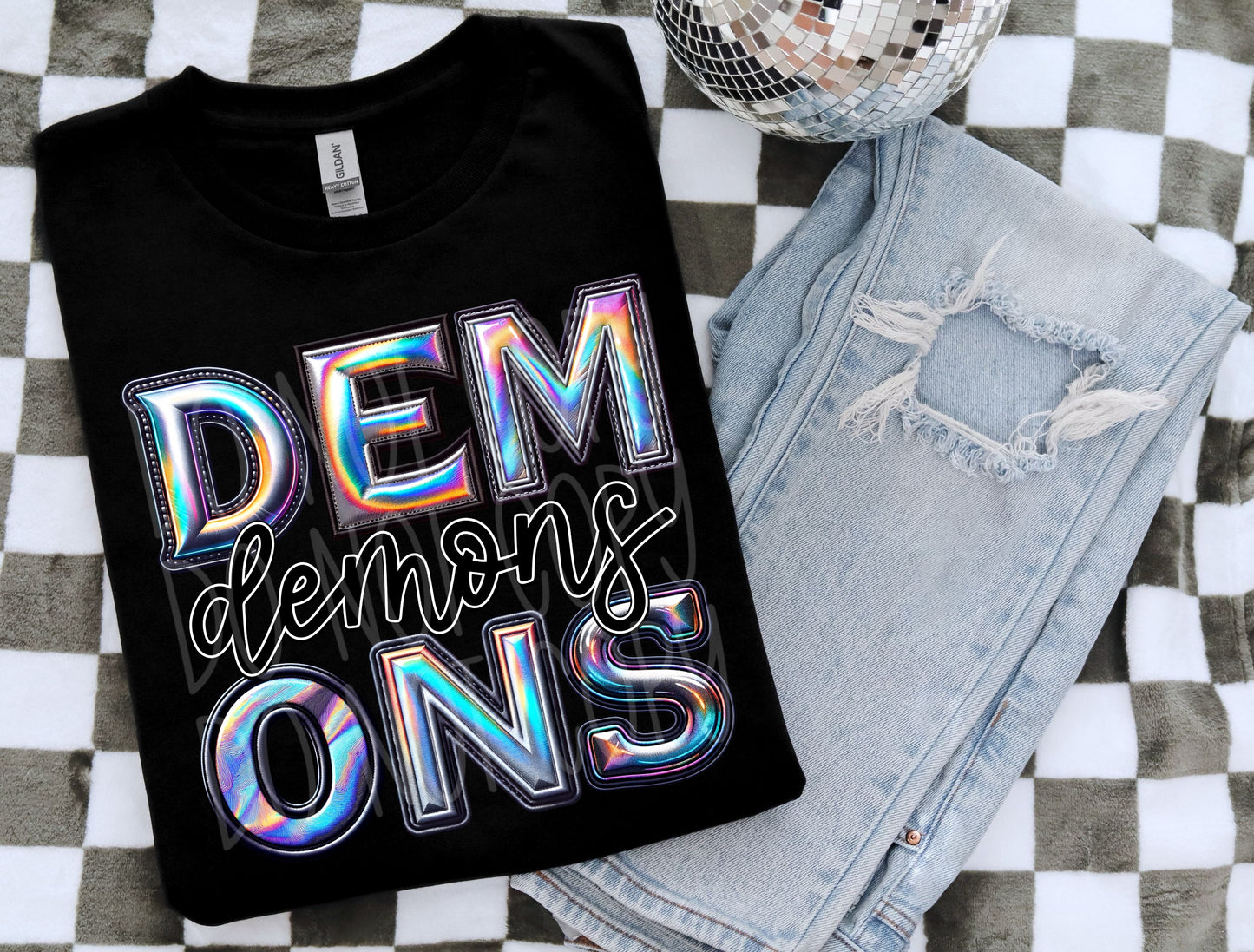 Demons Mascot Iridescent Effect Ready to Press Transfer DTF Transfer Sublimation Transfer