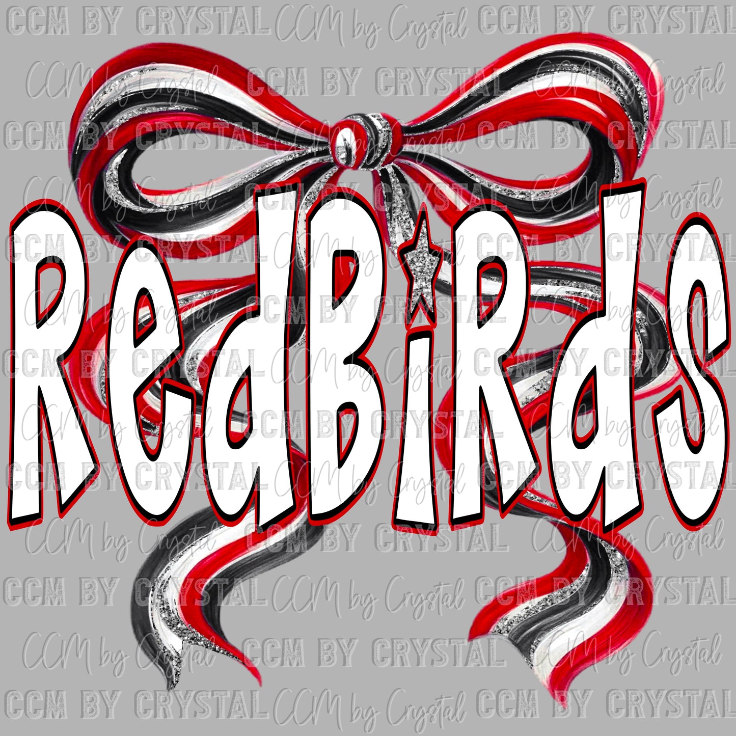 Redbirds Mascot Long Tail Bow Ready to Press Transfer DTF Transfer
