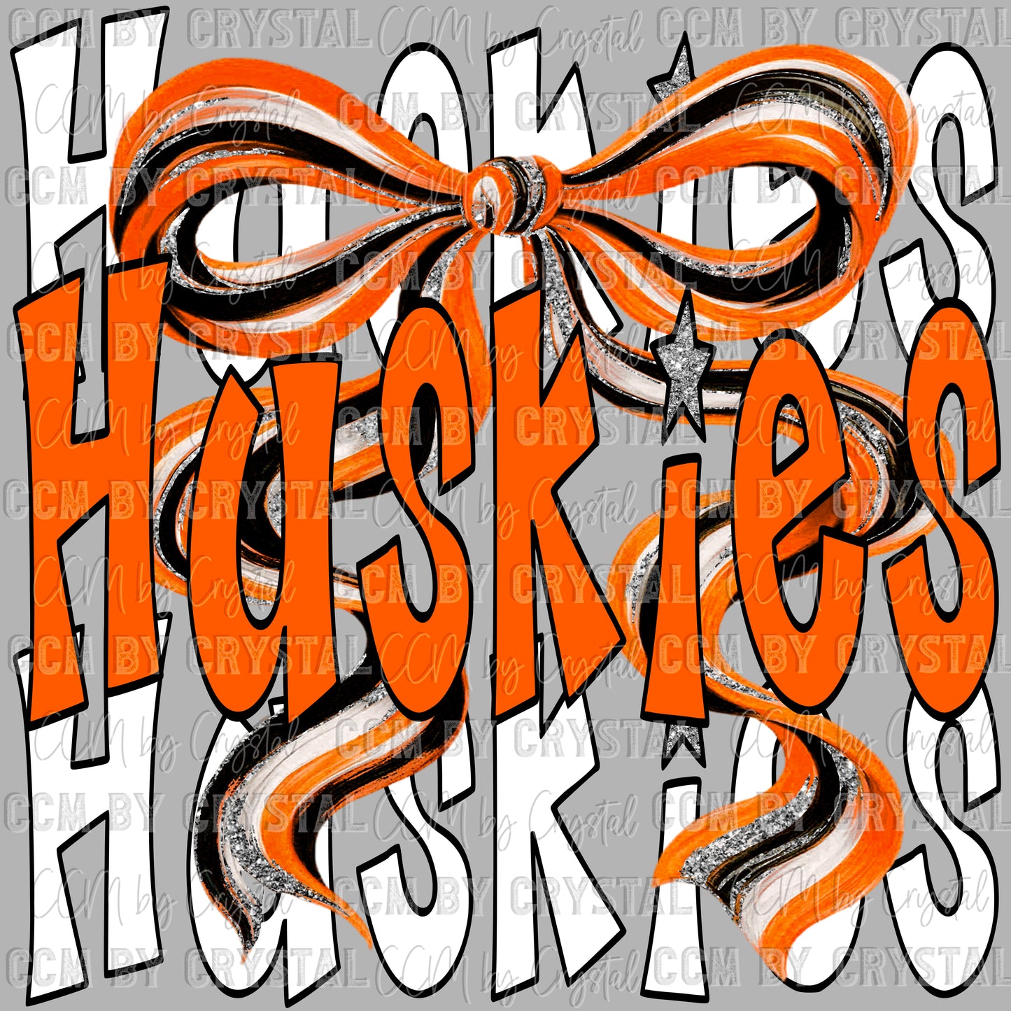 Huskies Mascot Long Tail Bow Ready to Press Transfer DTF Transfer