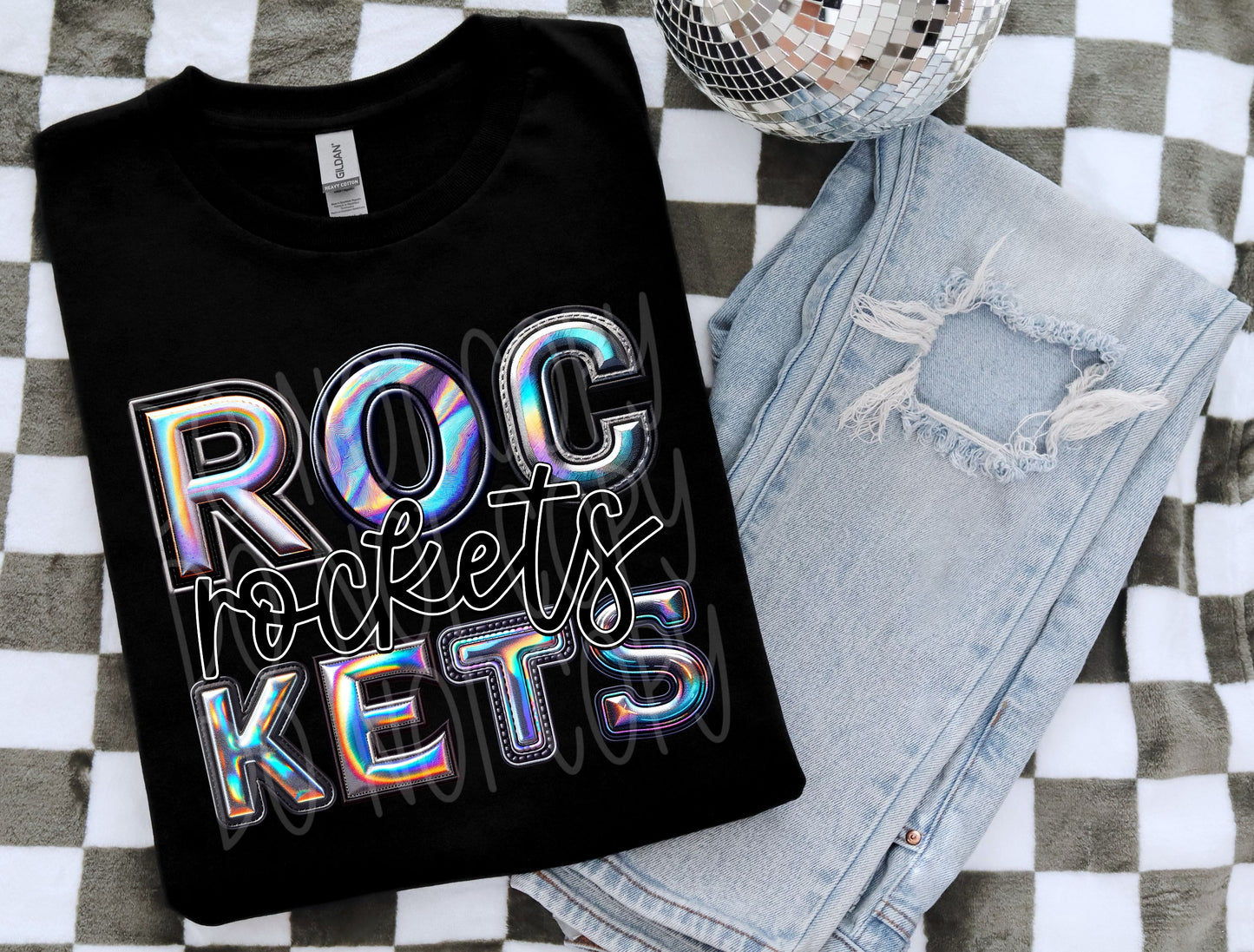 Rockets Mascot Iridescent Effect Ready to Press Transfer DTF Transfer Sublimation Transfer