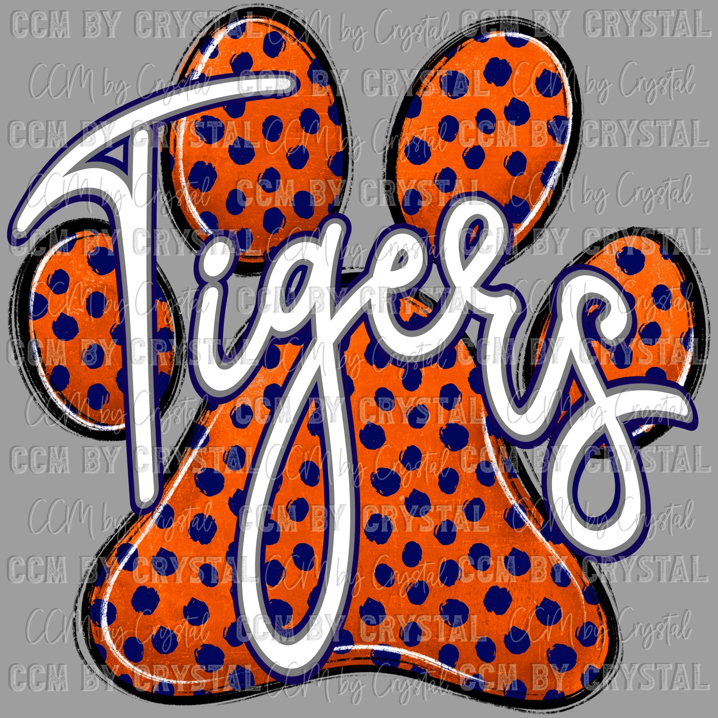 Tigers Paw Orange Navy Mascot Ready to Press Transfer DTF Transfer Sublimation Transfer