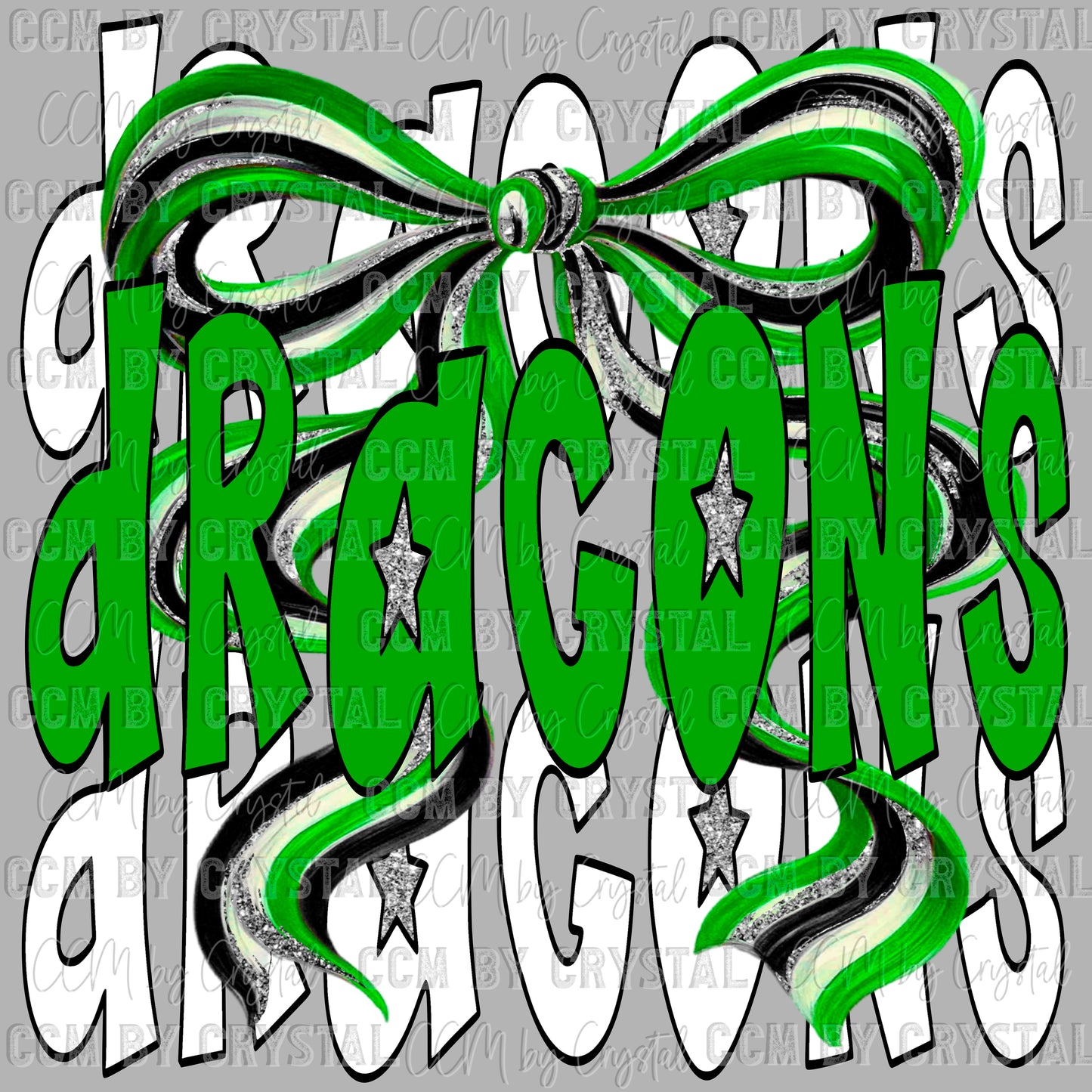 Dragons Long Tail Bow Mascot Green Ready to Press Transfer DTF Transfer Sublimation Transfer